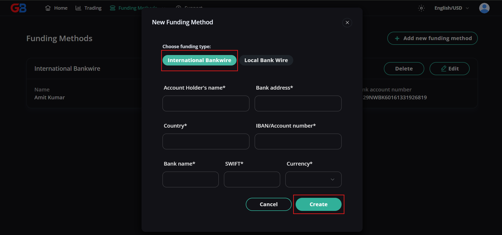 Select a currency and create a new wallet