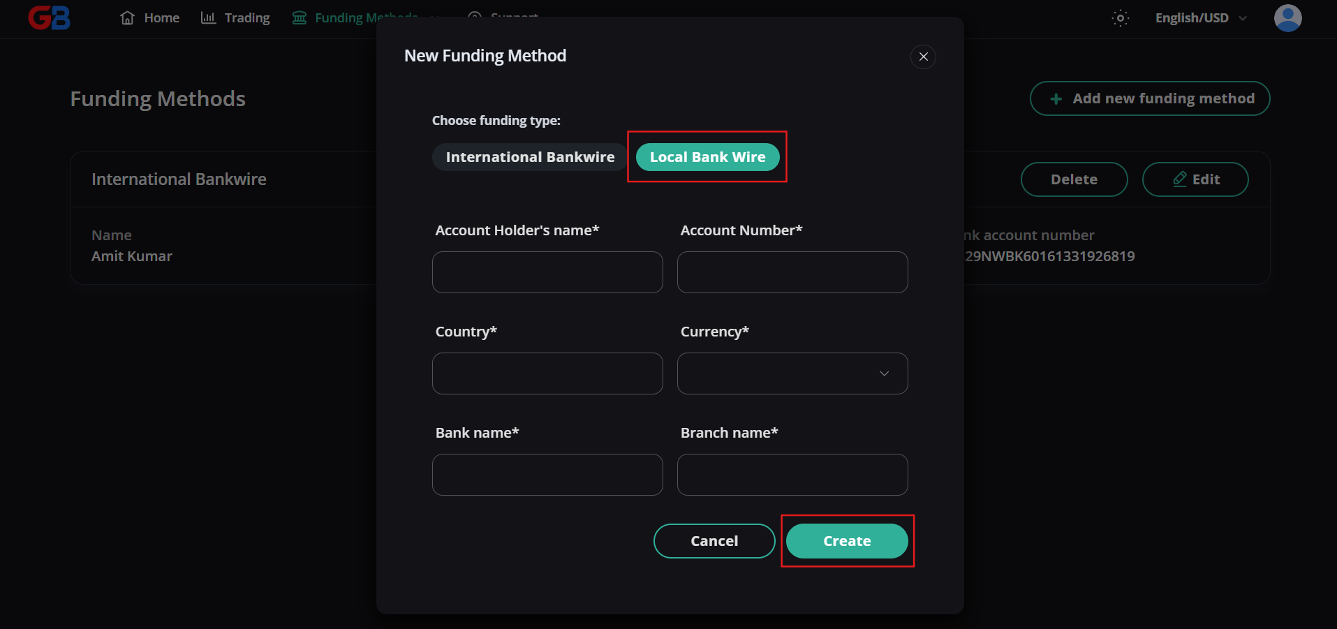 Select a currency and create a new wallet
