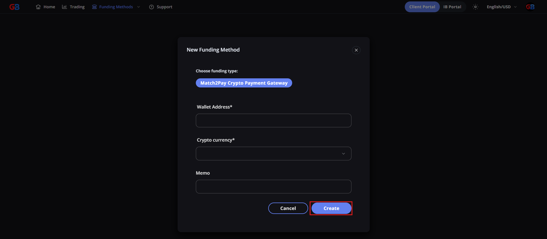 Create the Match2Pay funding method