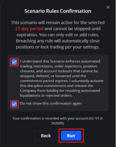 Accept the Scenario rules and run the Scenario
