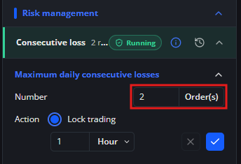 Change Maximum Daily Consecutive Losses value