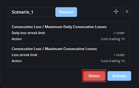 Click Delete scenario