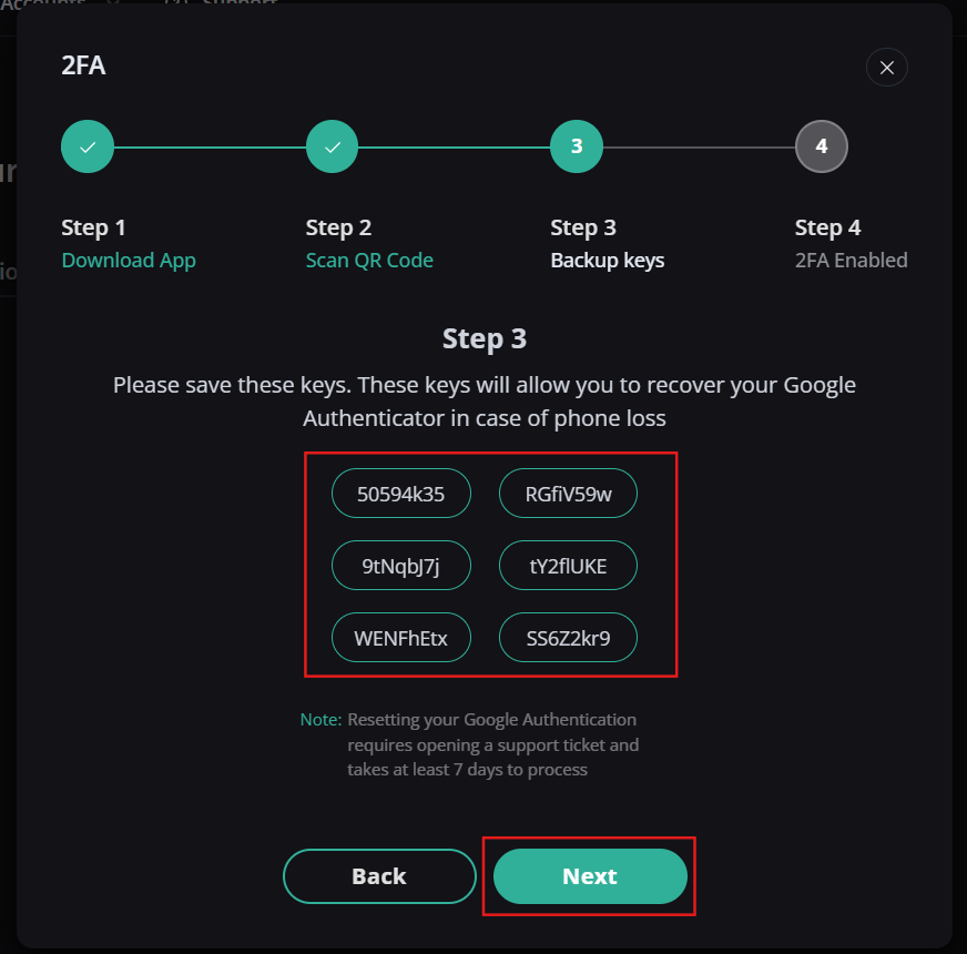 Backup recovery key dialog