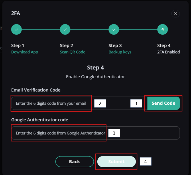 Enter email code and 2FA TOTP code
