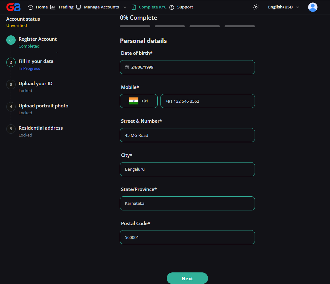 Personal details section